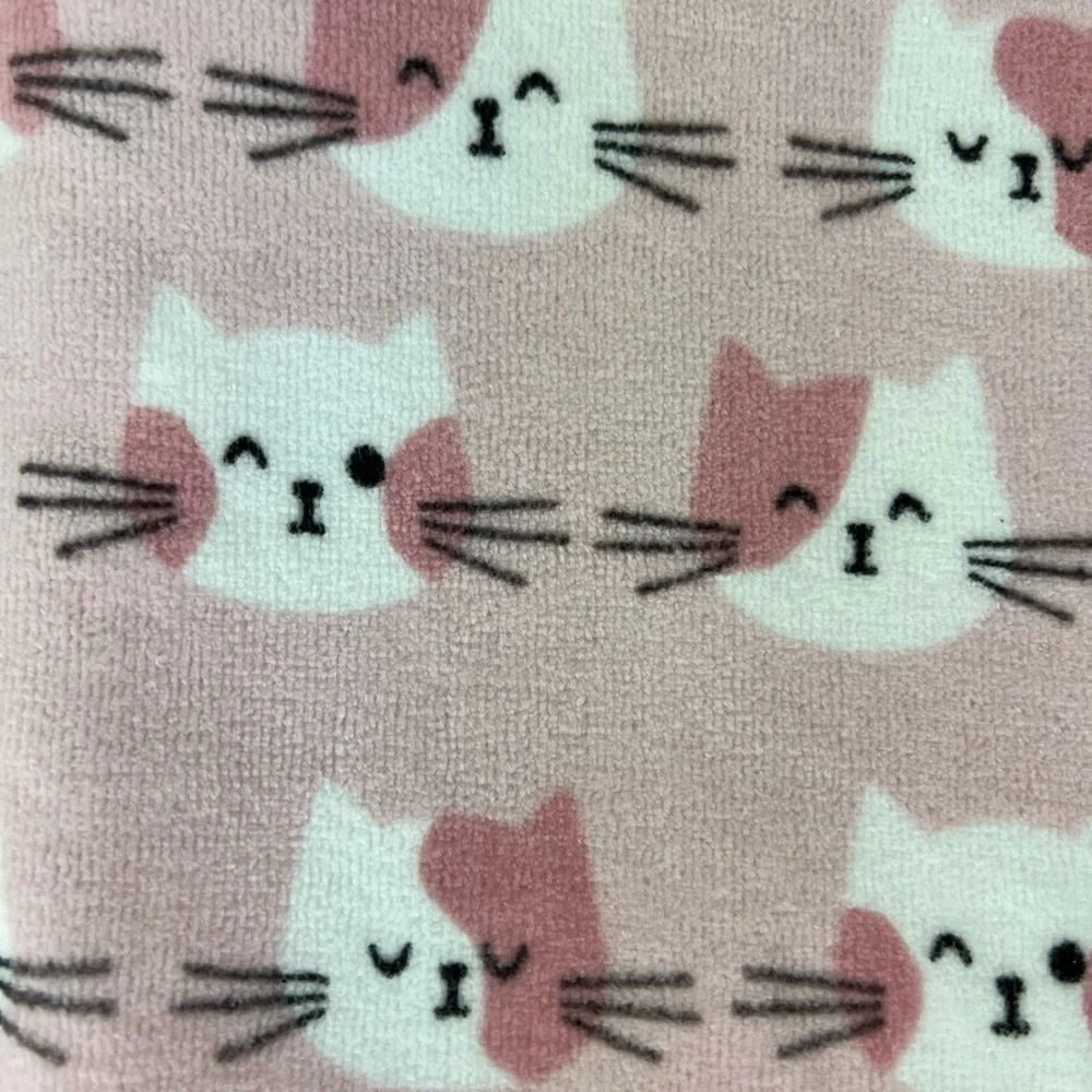 ENVOGUE Cat Kitten Bath Towels Pink White Cotton Velour Soft Set of 2 NEW